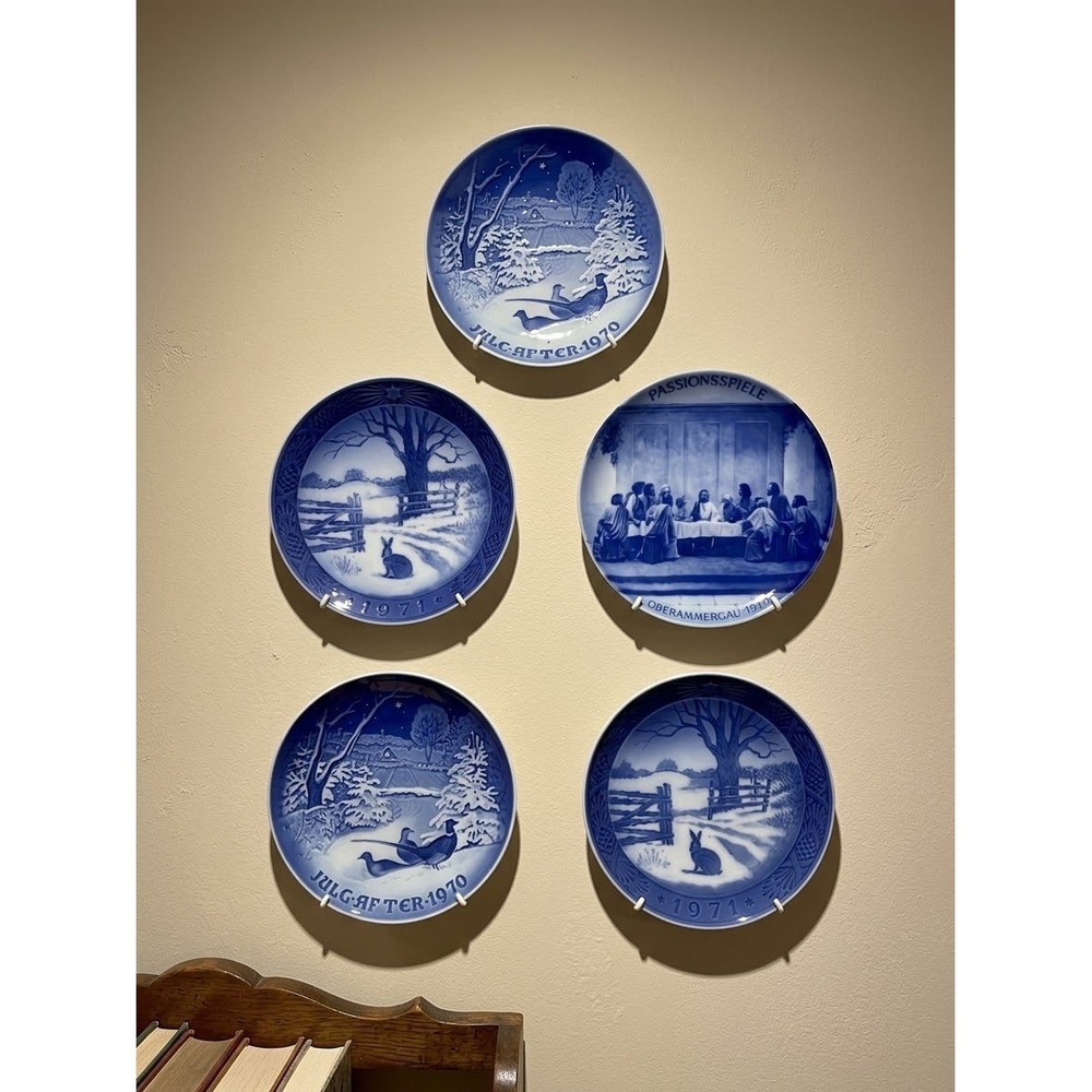Vintage Royal Copenhagen & Kaiser Blue White Porcelain Wall Plates Set of 5